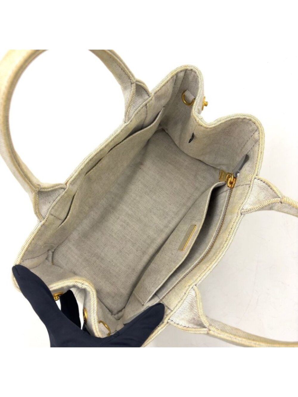 Prada Canapa Denim Gray Tote Gold - Picture 4 of 15